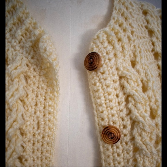 Chunky Buttery Yellow Hand Knit Cardigan, Medium - Picture 5 of 10